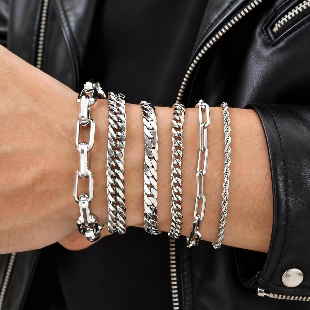 Ceramic Link Bracelet - Bransoletki męskie w stylu punk, srebrne,